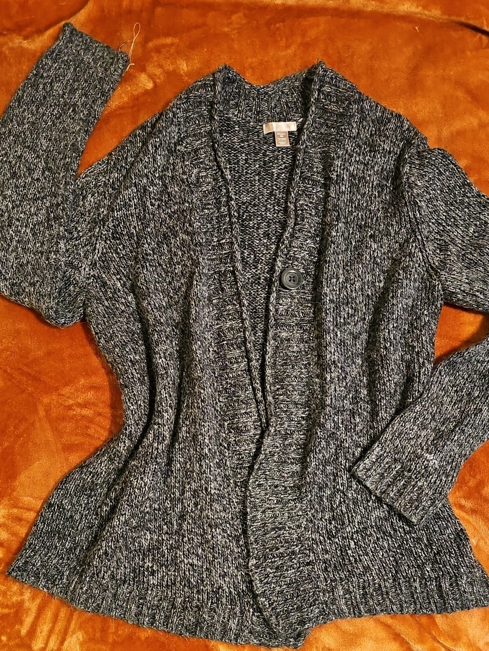 White Stag Black & Gray Marled Button-Front Cardigan